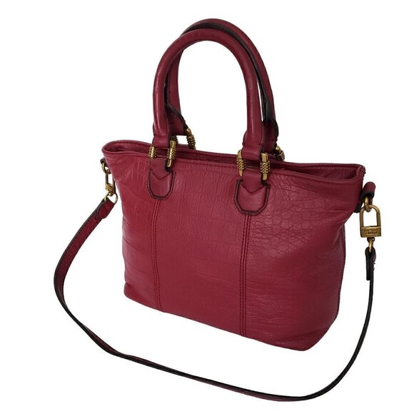 Aimee Kestenberg Pink Pebble Leather Croc Embossed Satchel & Shoulder Tote Bag - Picture 4 of 16